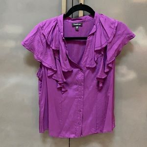 Bebe 100% silk purple button up top short sleeves